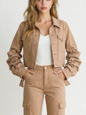 Alice & Olivia Jeans Ruched Sleeve Jacket Size Large